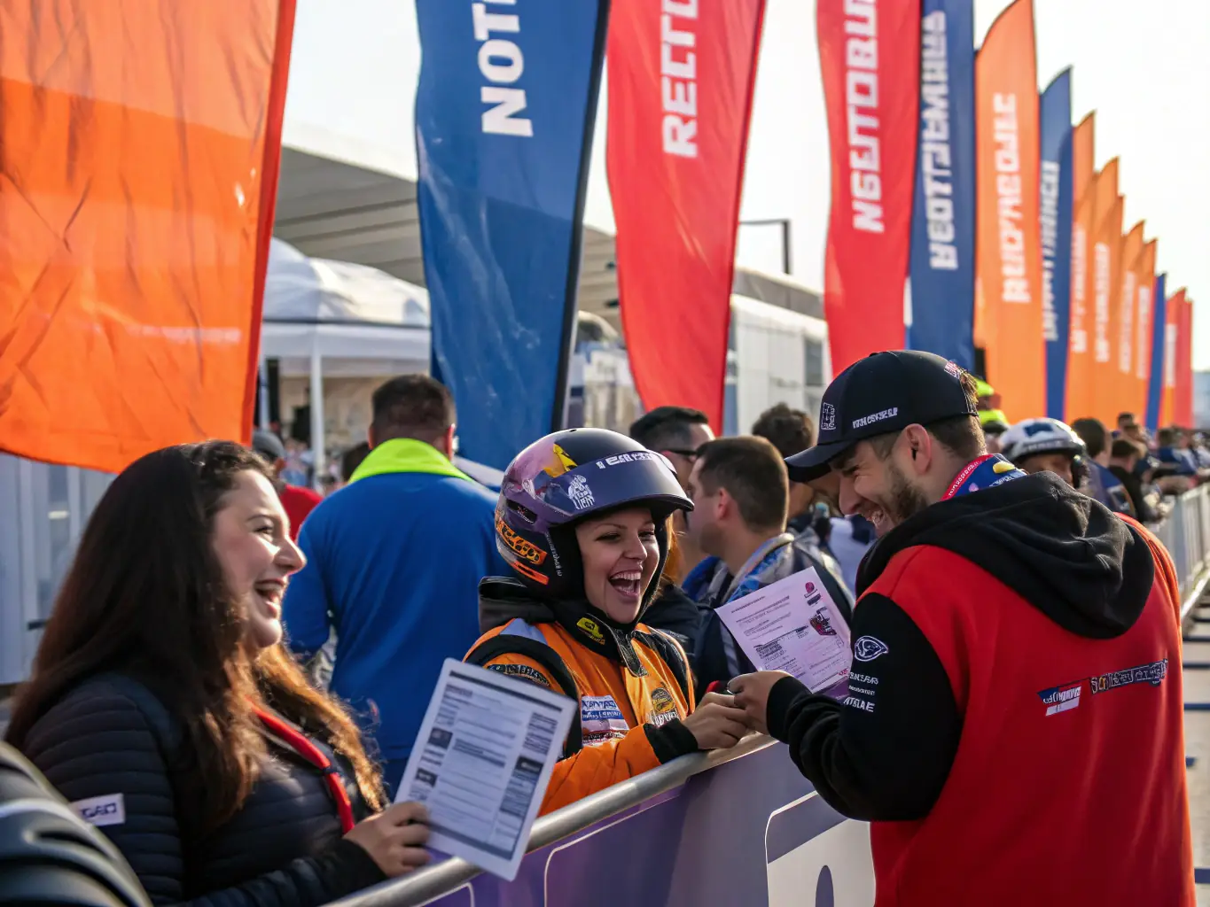 A vibrant photo capturing the camaraderie and community spirit at an Auto Sport Durenque social event, highlighting the fun and inclusive atmosphere.